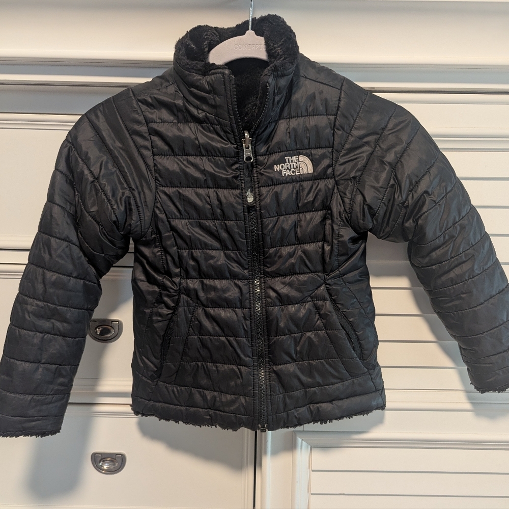 The North Face Kids Black Reversible Mossbud Front Zip Up Puffer Jacket Sz XS 6